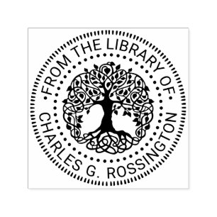 Rustieke Bladboom met Roots NT Library Boeknaam Zelfinktende Stempel