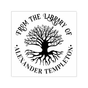 Rustieke bladboom met wortels #2R Bibliotheek Boek Zelfinktende Stempel