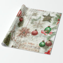  rustieke bladeren en ornamenten kerst cadeaupapier