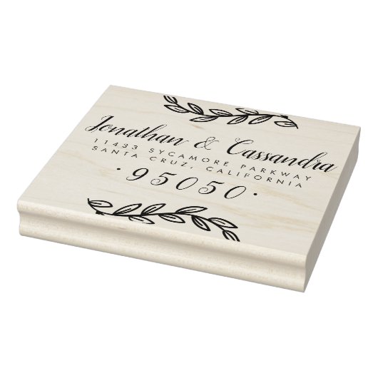 Rustieke bladeren & kalligrafie script retouradres rubberstempel (Stempel)