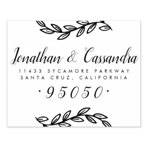 Rustieke bladeren & kalligrafie script retouradres rubberstempel