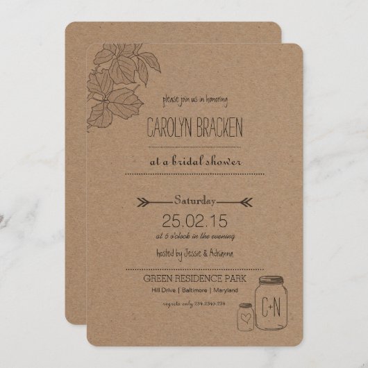 Rustieke bladeren| Masonjar | Hart Vrijgezellenfee Kaart (Voorkant / Achterkant)