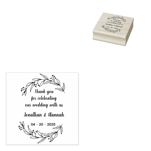 Rustieke bladeren met de hand getekend dank u rubberstempel (Gestempeld)