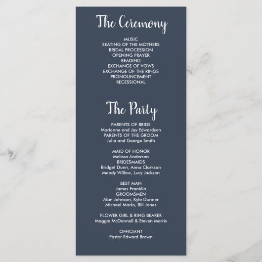 Rustieke bladeren op marineblauw huwelijksprogramm programmakaart (Achterkant)