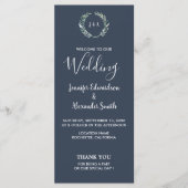 Rustieke bladeren op marineblauw huwelijksprogramm programmakaart (Voorkant)