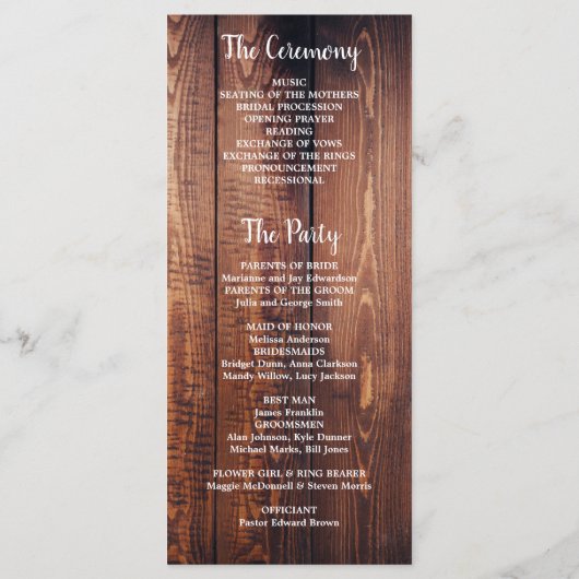 Rustieke bladeren op schuur hout foto bruiloft pro programmakaart (Achterkant)