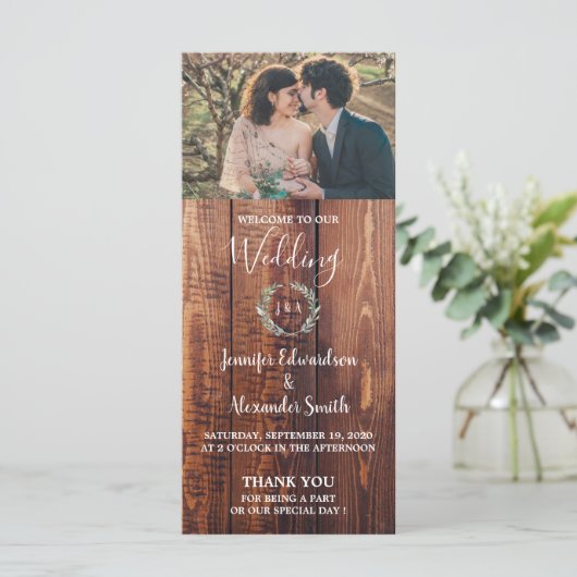 Rustieke bladeren op schuur hout foto bruiloft pro programmakaart (Staand voorkant)