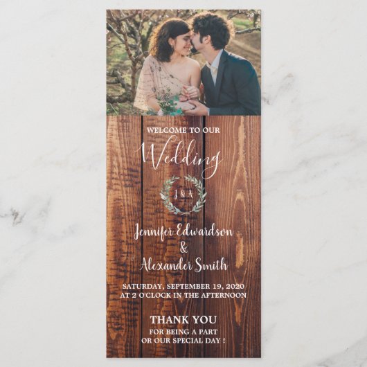 Rustieke bladeren op schuur hout foto bruiloft pro programmakaart (Voorkant)