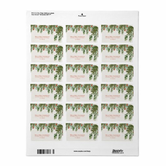 Rustieke bladeren rode bessen kerst bruiloft adres etiket (Full Sheet)