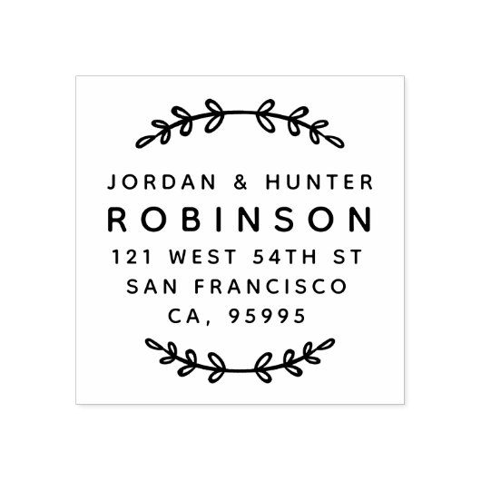 Rustieke bladeren Rond getrouwd paar retour adres Rubberstempel (Afrduk)