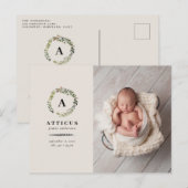 Rustieke bladkrans foto geboorteaankondiging aankondigingskaart (Voorkant / Achterkant)