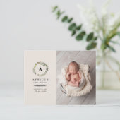 Rustieke bladkrans foto geboorteaankondiging aankondigingskaart (Staand voorkant)