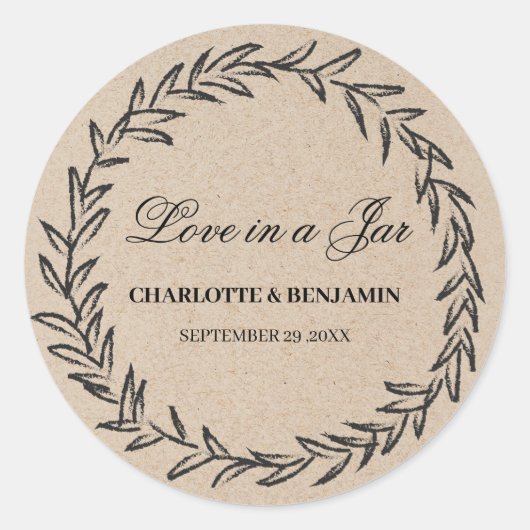 Rustieke bladkrans Mason Jar Wedding Favor Labels (Voorkant)