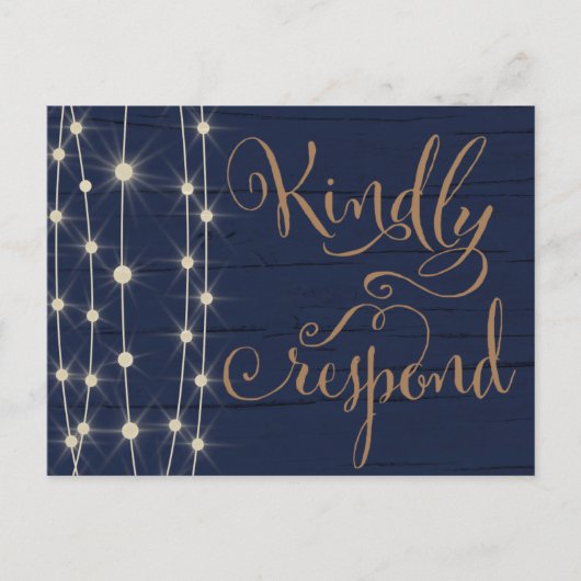 Rustieke Blauw en Gouden Bruiloft RSVP Uitnodiging Briefkaart (Voorkant)