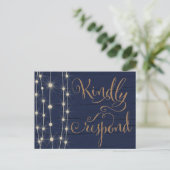 Rustieke Blauw en Gouden Bruiloft RSVP Uitnodiging Briefkaart (Staand voorkant)