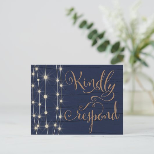 Rustieke Blauw en Gouden Bruiloft RSVP Uitnodiging Briefkaart (Staand voorkant)