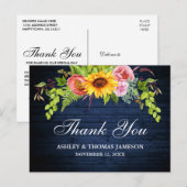 Rustieke Blauw Hout Zonnebloem Bloemen Bruiloft Be Briefkaart (Voorkant / Achterkant)