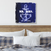rustieke blauwe anker nautische bruiloft mr en mrs canvas afdruk (Insitu (Slaapkamer))