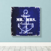 rustieke blauwe anker nautische bruiloft mr en mrs canvas afdruk (Insitu (Houten vloer))