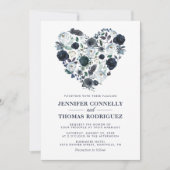 Rustieke Blauwe Aquarel Bloemhart Bruiloft Kaart (Voorkant)