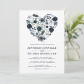 Rustieke Blauwe Aquarel Bloemhart Bruiloft Kaart (Staand voorkant)