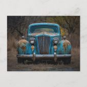 Rustieke  Blauwe Auto Briefkaart (Voorkant)