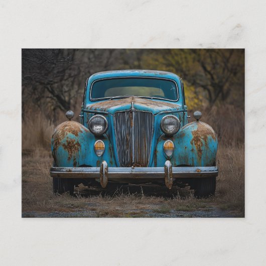 Rustieke Blauwe Auto Briefkaart (Voorkant)