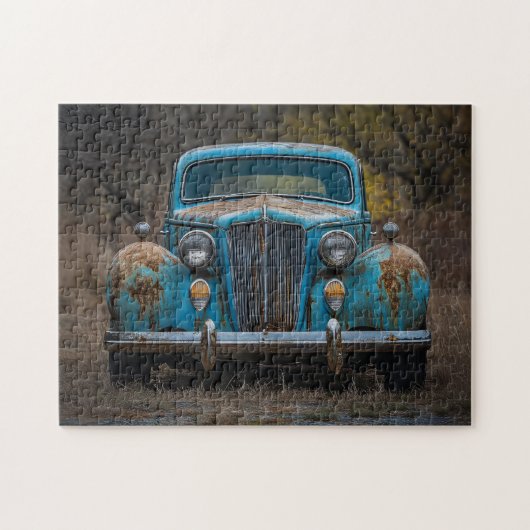 Rustieke Blauwe Auto Legpuzzel (Horizontaal)