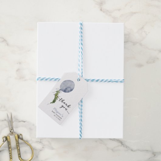 Rustieke blauwe ballon dank u Baby shower Cadeaulabel (Met Touw)