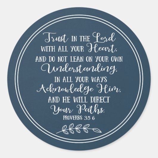 Rustieke Blauwe Bijbel Verse Christelijke Typograf Ronde Sticker (Voorkant)