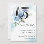 Rustieke Blauwe Bloemen 15e Verjaardag Quinceanera Save The Date (Voorkant)