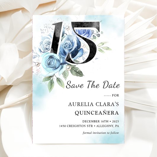 Rustieke Blauwe Bloemen 15e Verjaardag Quinceanera Save The Date