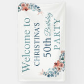 Rustieke Blauwe Bloemen 50ste Verjaardag Feest Wel Spandoek (Verticaal)