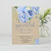 Rustieke blauwe bloemen baby strooi kaart (Staand voorkant)