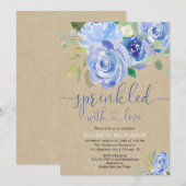 Rustieke blauwe bloemen baby strooi kaart (Voorkant / Achterkant)