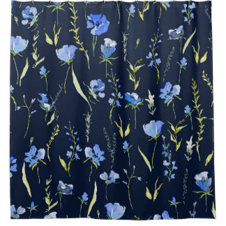 Rustieke blauwe bloemen: botanische illustratie. douchegordijn