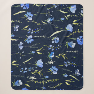 Rustieke blauwe bloemen: botanische illustratie. sherpa deken