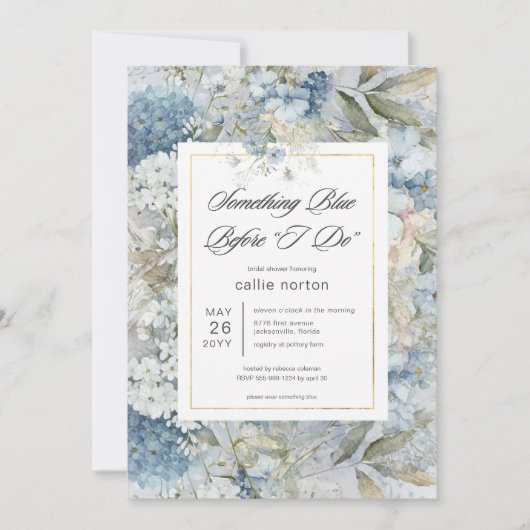 Rustieke Blauwe Bloemen Iets Blauw Vrijgezellenfee Kaart (Voorkant)