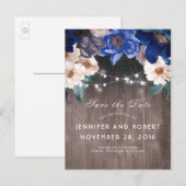 Rustieke Blauwe Bloemen Lichten Schuur Save the Da Aankondigingskaart (Voorkant / Achterkant)