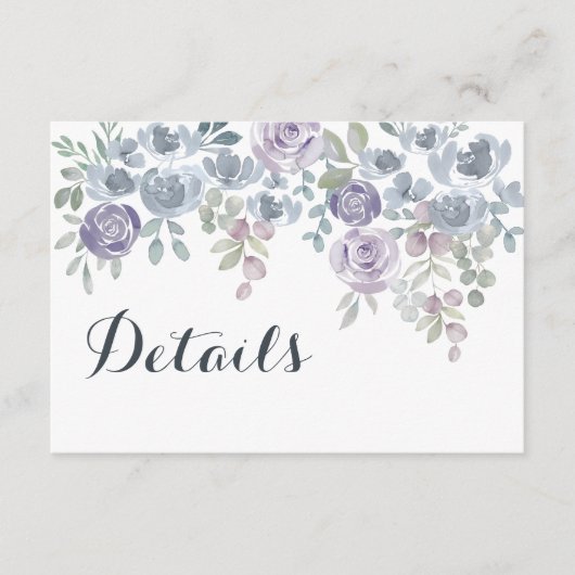 Rustieke Blauwe Bloemen QR Code Bruiloft Details Informatiekaartje (Voorkant)