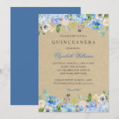 Rustieke  Blauwe Bloemen Quinceanera Uitnodiging (Voorkant / Achterkant)