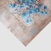 Rustieke Blauwe Bloemen Roze Vaas Shabby Decoupage Tissuepapier (Detail)
