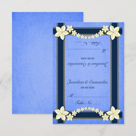 Rustieke Blauwe Bloemen Tafel Plaats Kaarten (Voorkant / Achterkant)