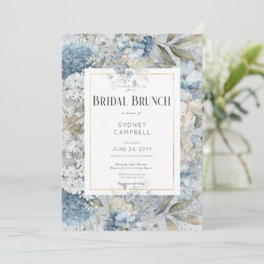 Rustieke Blauwe Bloemen Waterverf Bruidsbrunch Kaart (Staand voorkant)