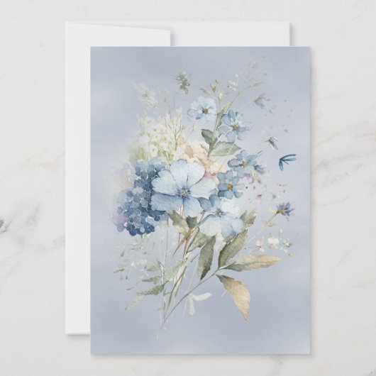Rustieke Blauwe Bloemen Waterverf Bruidsbrunch Kaart (Achterkant)