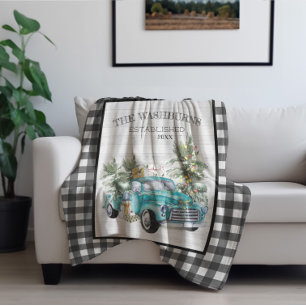 Rustieke Blauwe Boerderij Truck   Familienaam Deke Fleece Deken