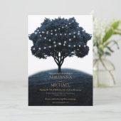Rustieke Blauwe Boom String Lights Bruiloft Uitnod Kaart (Staand voorkant)