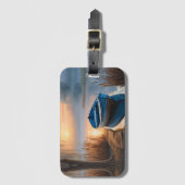 Rustieke blauwe boot Morning Sky Reflection Bagagelabel (Voorkant (verticaal))