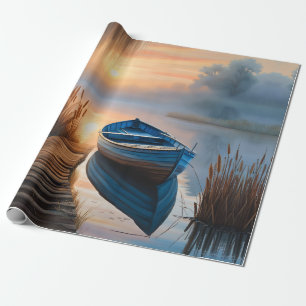 Rustieke blauwe boot Morning Sky Reflection Cadeaupapier