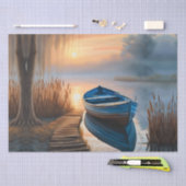 Rustieke blauwe boot Morning Sky Reflection Tissuepapier (Craft)